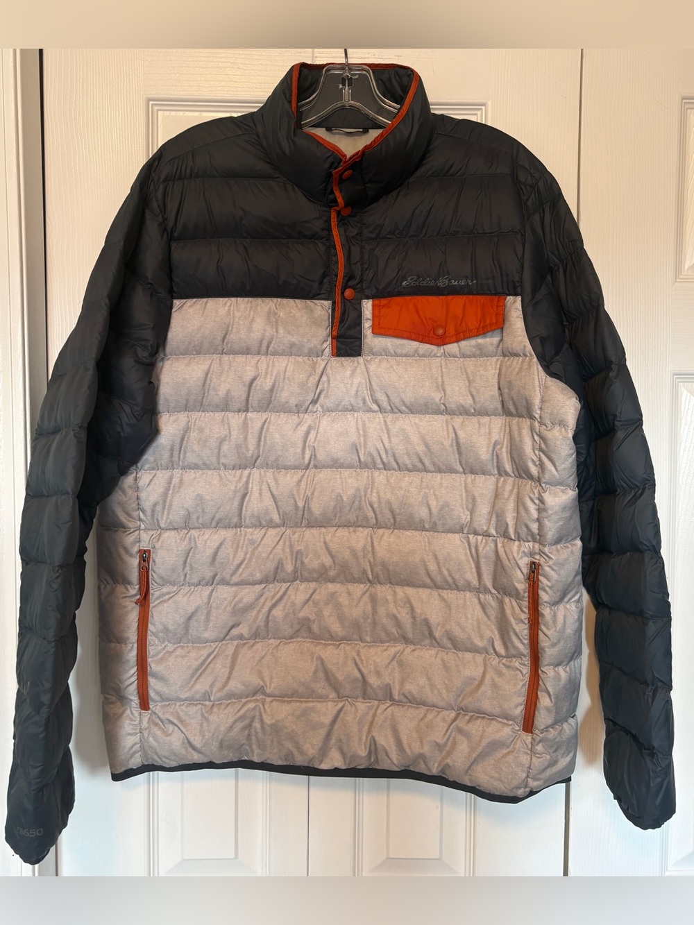 Eddie Bauer Men's StratusLite EB650 Down Snap Pullover Puffy Jacket Medium M